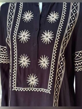 Sheryl Crow Boho Embroidered Black Tunic Blouse Festival Top XS